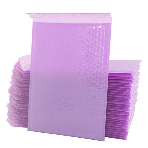 Yomuse #0 Extra Wide 7 x 10 Poly Bubble Mailer Self-Seal Padded Envelopes Fits CD DVD, Pack of 50, Purple