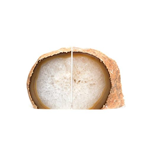 Roca Moda Polished Natural Stone Agate Bookends, 1 Pair, 4 lbs, Beige