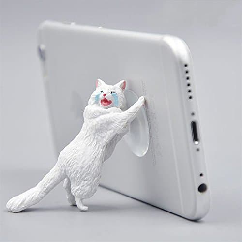 Cell Phone Stand,Cat Shape Cute Phone Mounts Adjustable Multi-angle Pocket Desktop Holder Cradle (White)