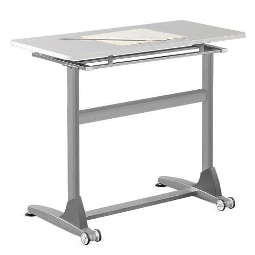 Officient Alta Collection Standing Height Tilt-Top Table with Light Gray Laminate Top and Silver Frame - 36"W