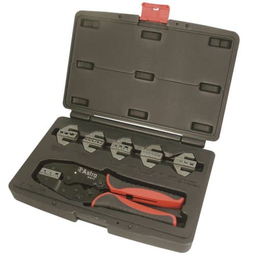 Astro Pneumatic 9477 7-Piece Quick Interchangeable Ratchet Crimping Tool Set - Crimper Is Easily Operated By Either Left Or Right Hand - Time Saving Tools Allows Faster Crimping Of Terminals And Wire