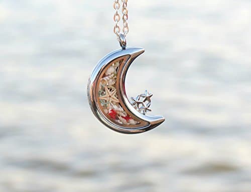 Silver platted crescent moon light weight locket necklace