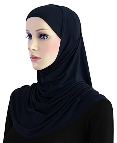 Cotton Hijab 2 piece Amira Set Easy Instant Pull-On Hood &amp; Tube Cap (Navy Blue)