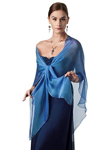 TRIANGULAR SHAWL for Wedding Evening Dress. Royal Blue 100% Silk Chiffon Wrap
