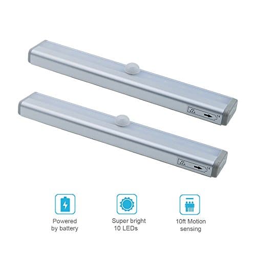 Colset light Bar, LED Motion Sensor Closet Lights Portable Battery Operated 10 LEDs 2 Pack Wireless with Magnetic Strip for Wardrobe Hallway Drawer Stairs Step Bed DIY Stick-on Anywhere