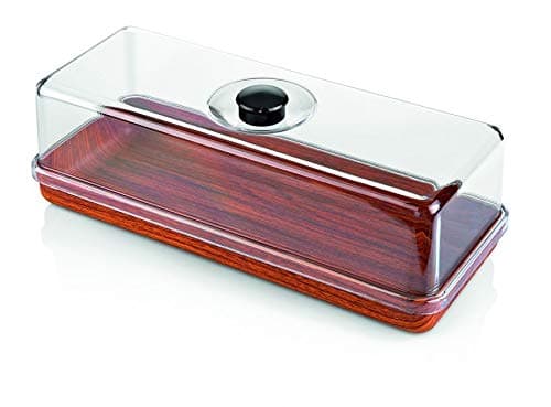 Wood Effect Rectangle Tray with Dome, ca. 39 x 16 x 13 cm Serving Tray Cake Cheese Tray Polystyrene Plastic Brown