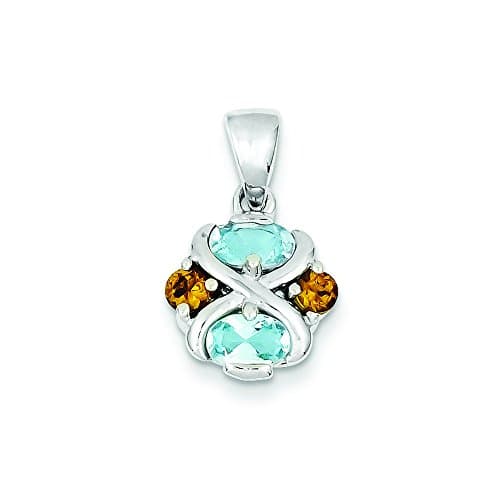 Sterling Silver Blue Topaz And Citrine Pendant