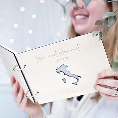 ChristBess Rustic Personalized World Map Wedding Guest Book- Custom State Wedding Guestbook-Long Distance Love-Wooden Wedding Guest Book