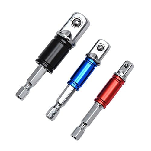 3Pcs 1/4" 3/8" 1/2" Hex Square Nut Driver Power Drill Impact Socket , Socket Drill Adapter &amp; Extension Set