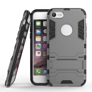 COMPLETE PROTECTION COMBO KIT: [2-in-1 iPhone 7 Iron Man Shockproof Case with Kickstand(Gray)] + [2-Pack iPhone 7 Tempered Glass Screen Protector]-Free Retail Packaging