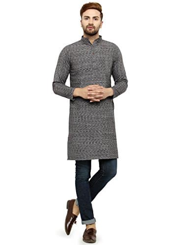Mens' Solid Linen Grey Long kurta