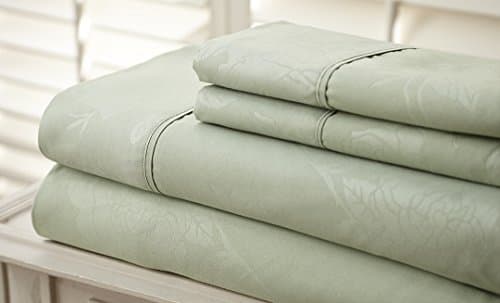 Hotel NY HIGHEST QUALITY Microfiber Embossed Flower Bedsheet - Soft and Wrinkle Free, Fade Resistant - Top Quality Guaranteed King Sage