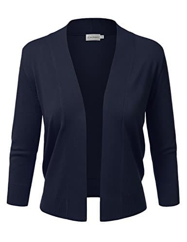 JJ Perfection Women's Basic 3/4 Sleeve Open Front Cropped Cardigan
