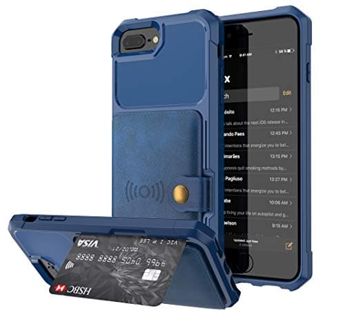 iPhone 7 Plus/iPhone 8 Plus Case, Tznzxm Heavy Duty Rubber Full Body Flip Card Holder Magnetic Car Buckle Shockproof Drop Protection Kickstand Anti-Scratch Back Case for iPhone 7 Plus/8 Plus Blue