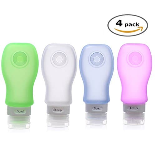 Travel Leak Proof Bottles Set - Bamshoot 4 pcs Protable Soft Silicone Containers Refillable &amp; Squeezable Travel Bottles with Strong Adsorption TSA Approved for Shampoo, Conditioner, Lotion, Sunscreen