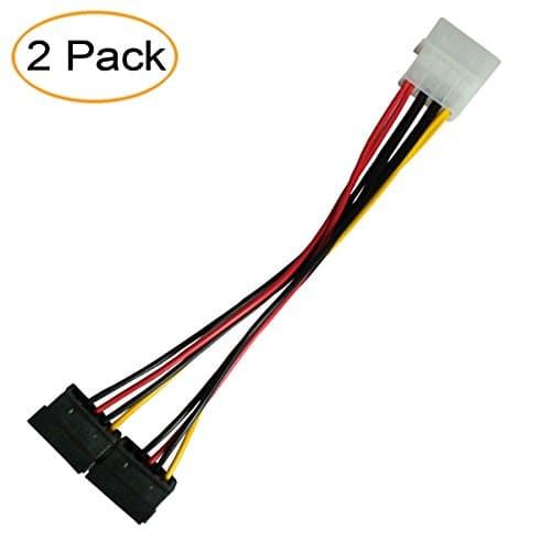 Molex to SATA, 2 Pack 4 Pin Molex to Dual SATA Power Cable 6 Inch (4Pin Molex to Dual SATA Cable-2pcs)