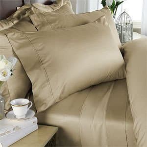Beige Plain - Solid Twin Size Bed Sheet Set - 600 Thread 100% Natural Combed Cotton [Fitted Sheet + Flat Sheet + 3 Pillowcases] + Free Siberian Goose Down Alternative Comforter