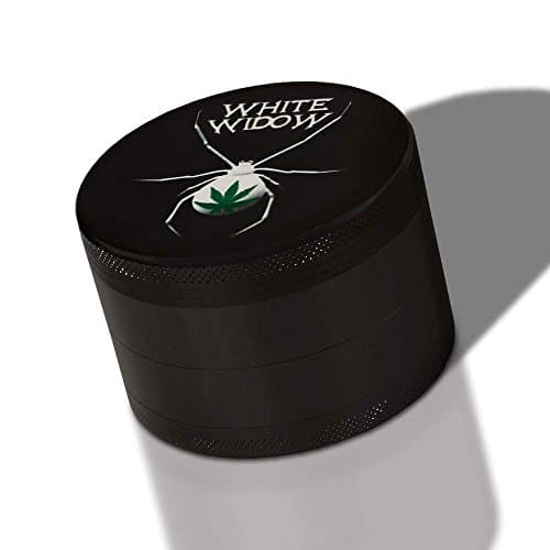 White Widow Large 2.5 inch Herb Grinder with Pollen Catcher- 4 Piece spice Alloy (Black)