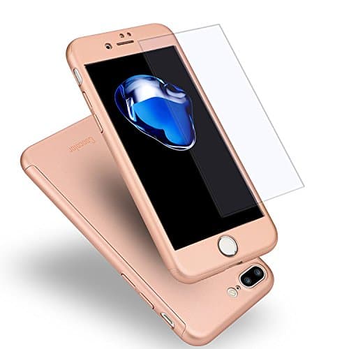 iPhone 7 Plus Case,8 Plus hotsales [Perfect Fit] 360 Degree Ultra Thin Full Body Coverage Protection Dual Layer Hard Slim Case + Tempered Glass Screen Protector For iPhone 7 Plus 8 Plus -Rose Gold