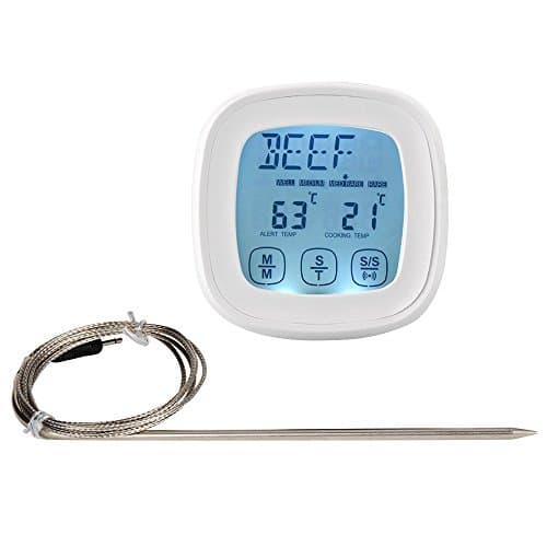 Kaimao Digital Meat Thermometer with Countdown Timer for Grilling , BBQ and Cooking , Touchscreen , Programmable &amp; Instant Read - White
