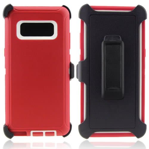 Galaxy Note 8 Defender Case, Shock Absorption Durable Triple Layer Military-Grade Defender Hybrid Case Cover (Compatible w/ Otterbox Defender Series) (Red/White)