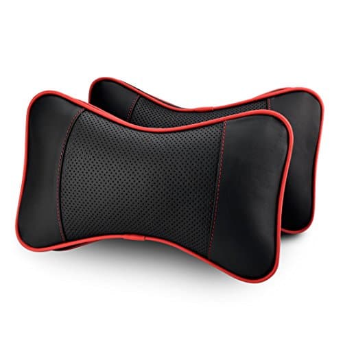 CarBoss 2PCS Leather Car Neck Pillow (Soft Version) Breathable Auto Seat Headrest Cushion Therapeutic Cervical Pain Relief Memory Foam Travel Safety Pillow Pad, Black