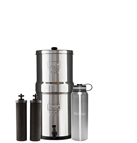 Big Berkey Water Filter System includes Black filters (2.25 Gallon) bundled with Boroux 40 oz Stainless Steel Double Wall Bottle