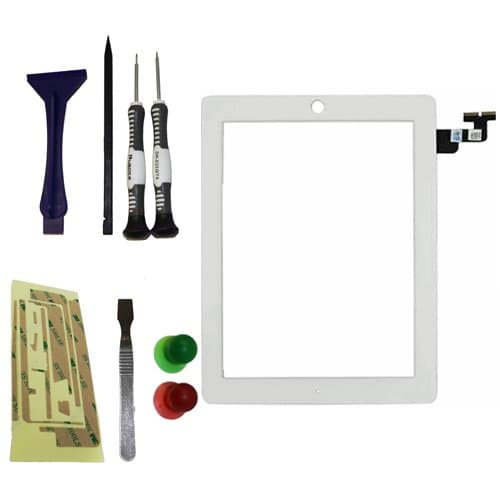 YAGadget White iPad 2 Digitizer Glass Touch Screen Replacement + 3M Adhesive + Metal Opening Tool + 6 Piece Complete iPad Tool Kit