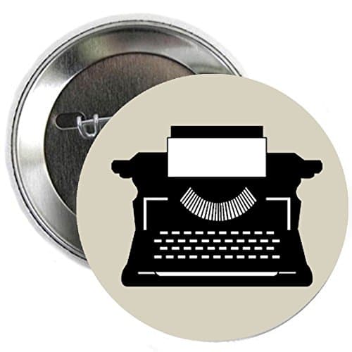 Retro Typewriter Button Brooch Badge 2.25"