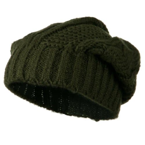 Big Skullie Cable Beanie - Olive OSFM