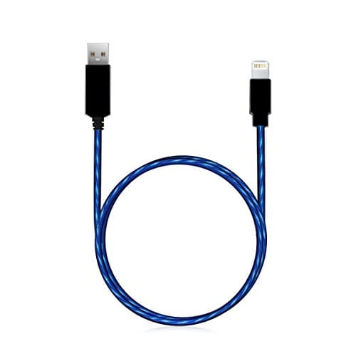 Lightning Cable, Earfly Visible Flowing Lightning to USB Cable 3 ft, Charging Cables Work with iPhone 7/iPad/iPod and More.( Black+ Blue)