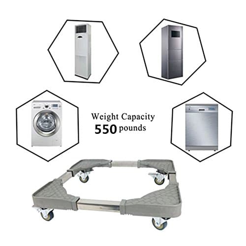 Movable Adjustable Base with 4Locking Rubber Swivel Wheels Size Adjustable Universal Machine Carriage for Washing Machine Dryer Refrigerator Cabinet
