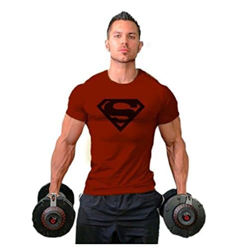Men Short Sleeve Compression Tee Marvel DC Comics Superhero Batman Fit T-shirt Superman Wine Red 2XL