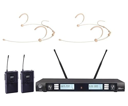 UHF Beige Headset Wireless Microphone system Dual channels microfone For Church,Home Karaoke, Business Meetings