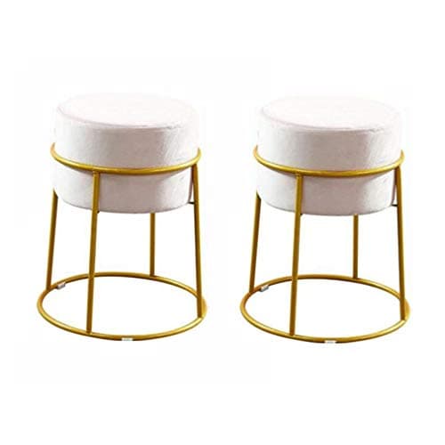 BYCSD Modern Simple Vanity Stool Wrought Iron Round Makeup Stool Shoe Bench Removable Fabric Cover，pack Of 2 (Color : Light pink)