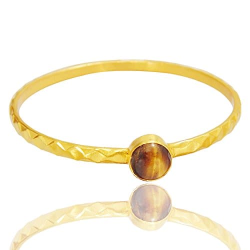 Modern 18k Gold Vermeil Round Shape Tiger Eye Gemstone Stackable Bangle For Womens
