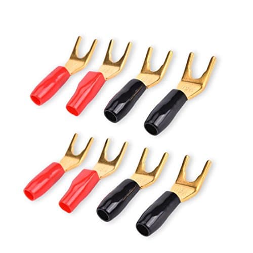 HTTX Speaker Wire Y Plug 45 Degree Spade Connector, Insulated Fork Connector Electrical Crimp Terminal for 6-10 AWG Speaker Cable (4 Red &amp; 4 Black)