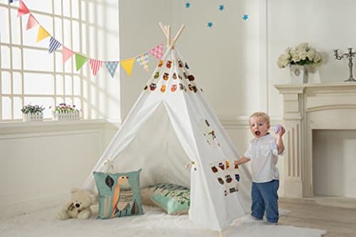 DeceStar Owl Pattern with Bottom and Window Kids Teepee Indoor Playhouse