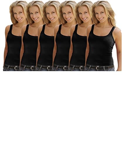 Best Brand Basics Basics Women's 6 Pack 100% Cotton Active Sport Color Tank Tops (Small/5, 6 PK -Black)