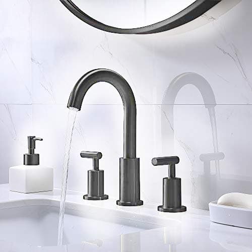 Comllen Modern 2 Handle 3 Hole Matte Black 8 Inch Lavatory Widespread Bathroom Faucet,Basin Faucet with Pop Up Drain and Water Supply Lines