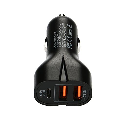 Car Charger Qualcomm Quick Charge QC 3.0 Technology | 2 USB Ports + One Type-C Port Fast Charger Plus FREE Type C CABLE. Ports for iPhone Samsung Nokia Nexus 5X 6P More USB Type-C Devices