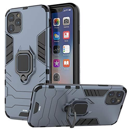 Fetrim iPhone 11 PRO MAX Case, TPU Plastic Dual Layer Shockproof Cover for Apple iPhone 11 PRO MAX with 360 degree Rotation Ring Holder Kickstand (Blue)