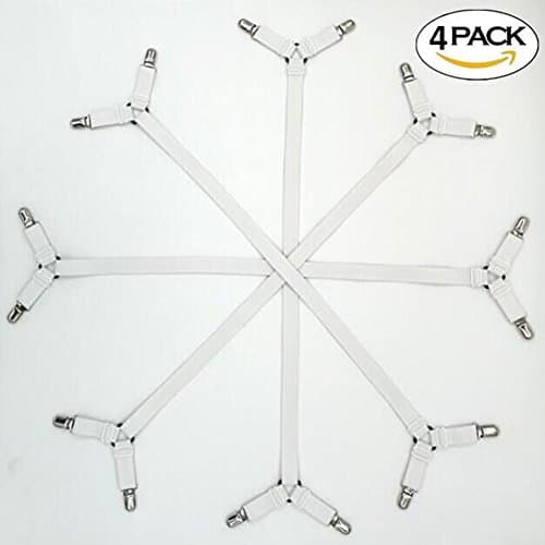 Triangle Bed Sheet Fastener Adjustable Holder Straps for a Smooth Mattress, Adjustable Mattress,Nylon Sheet Clips,Under Mattress Bed/Fitted Sheet Fastener,Long Strap Clip Bands,4 Pieces (White)