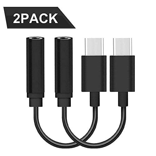 Type C/USB C to 3.5mm Headphone Audio Jack Adapter,INGOUE USB-C to 3.5mm Female Aux Microphone Connector Cable for Motorola Moto Z, Le 2/Le Pro 3 and Other Type C Devices (2pack Black)