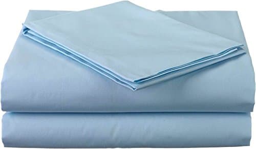 Bed Sheet Set Egyptian Cotton Full Size - Light Blue Solid (1 Fitted Sheet, 1 Flat Sheet & 2 Pillow Cover) 12 Inch Drop 400 TC by Mahaveer Cotton