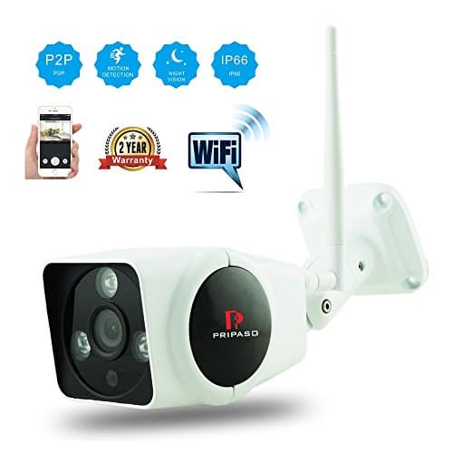 Wireless WiFi Security Camera, Full HD 720P WiFi Wireless IP Security Surveillance Bullet Camera with Pripaso IR Night Vision Outdoor IP66 Weatherproof, Motion Detection and Push Alerts
