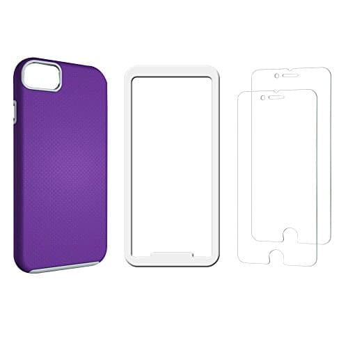iPhone 7 Case &amp; Screen Portector Set - INVESCH 2 Pack Tempered Glass Screen Protector Film + 1 Pack Case for Apple iPhone 7 4.7-Inch (Purple case + screen protector)