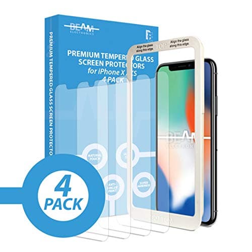 Beam Electronics Screen Protector for Apple iPhone Xs & iPhone X (Clear, 4 Packs) iPhone Xs/X Tempered Glass Screen Protector with Advanced Clarity [3D Touch] Works with Most Cases 99% Touch Accurate