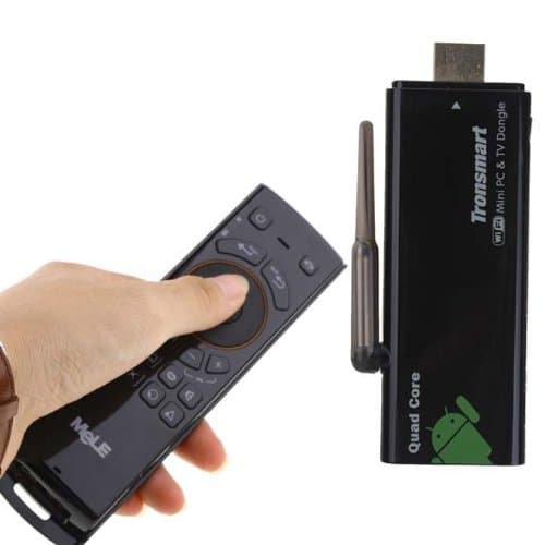 Tronsmart CX-919 Quad Core Google Android 4.2.2 OS Rockchip RK3188 Cortex A9 1.6GHz Mini TV BOX Dongle HDMI HDD Player 2G/8G BT/HDMI/External Wifi Antenna-Black with Mele F10 3 in 1 Fly/Air Mouse and Wireless Keyboard
