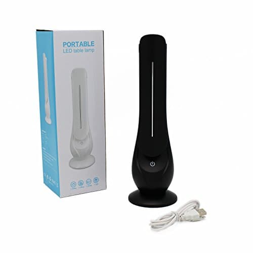 Portable LED Folding Desk Lamp - Dimmable Touch Control Small Table Lamp with Battery Operated USB Charging Port for Office, Bedroom, Living Room and Outdoor (Black)